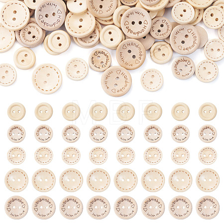 100Pcs 5 Colors 2-Holes Wood Buttons BUTT-TA0001-52-1