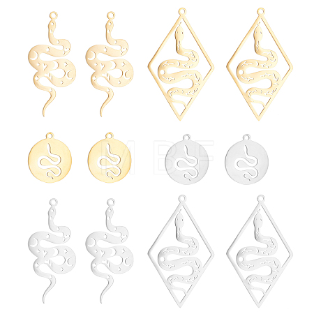 12Pcs 6 Style 201 Stainless Steel Pendants STAS-DC0004-23-1