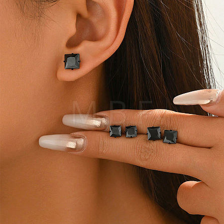 Geometric Square 304 Stainless Steel Stud Earrings for Women YP6314-3-1
