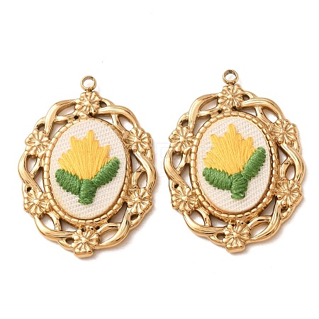 304 Stainless Steel & Cloth Embroidered Pendants FB-CBAFBAF-12G-02-1
