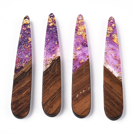 Transparent Resin & Walnut Wood Pendants RESI-N039-69F-1