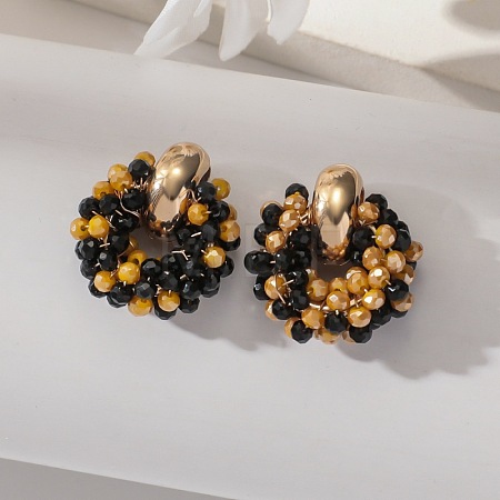Iron & Glass Bead Ring Stud Earrings FS-WG96D15-03-1