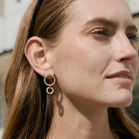 304 Stainless Steel Micro Pave Cubic Zirconia Stud Earrings for Women SA-A003-02A-G-1