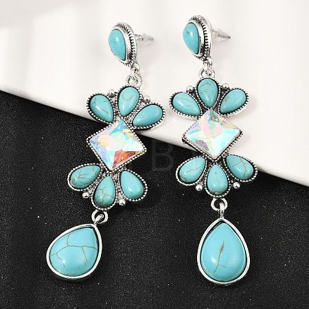 Alloy Synthetic Turquoise Dangle Stud Earrings EJEW-U053-05AS-1