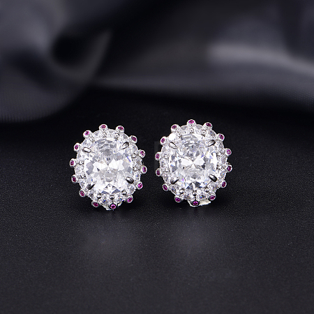Brass Micro Pave Cubic Zirconia Stud Earrings for Women GG3425-3-1