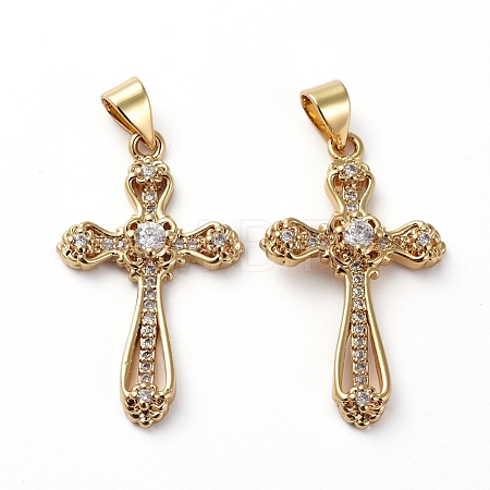 Brass Micro Pave Clear Cubic Zirconia Pendants ZIRC-L076-039G-1