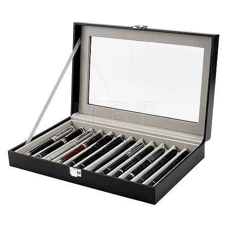 12 Grids Rectangle PU Leather Dustproof Pen Presentation Boxes with Visible Window Lid and Velvet Inside CON-WH0089-251-1