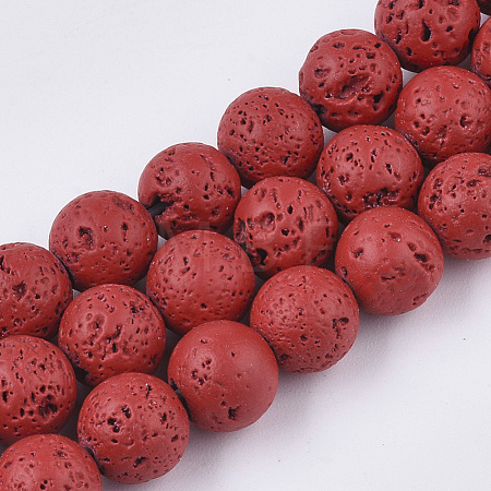 Spray Painted Natural Lava Rock Beads Strands G-N0324-C-05-1