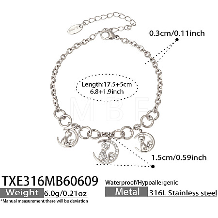 Summer Beach 316 Surgical Stainless Steel Micro Pave Clear Cubic Zirconia Charm Bracelets for Women WG13E8A-04-1