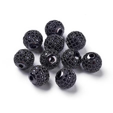 CZ Brass Micro Pave Grade AAA Gunmetal Color Cubic Zirconia Round Beads KK-O065-8mm-01B-NR-1