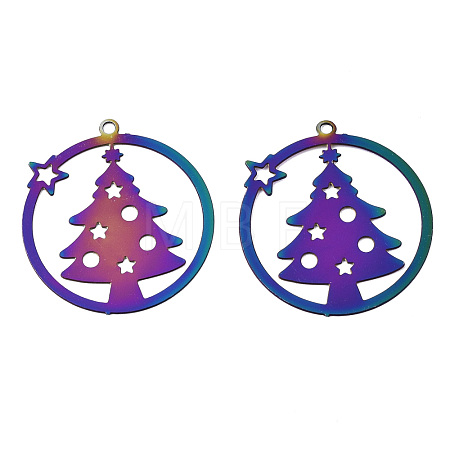 Christmas Ion Plating(IP) 201 Stainless Steel Filigree Pendants STAS-S118-003-1