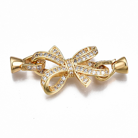 Brass Micro Pave Clear Cubic Zirconia Fold Over Clasps X-KK-T063-104G-NF-1