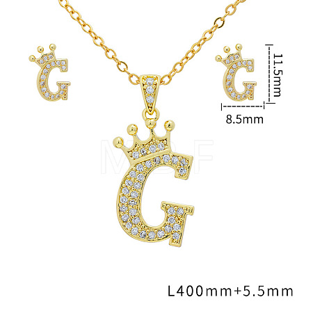 Brass Micro Pave Clear Cubic Zirconia Pendant Necklaces & Stud Earrings Sets FS-WG8C370-07-1