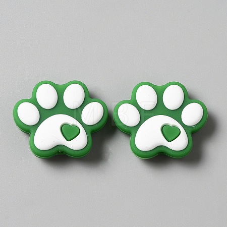 Dog Paw Print Food Grade Eco-Friendly Silicone Beads SIL-WH0008-45A-1