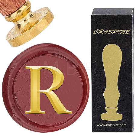 Brass Wax Seal Stamp with Wood Handle AJEW-WH0412-0313-1
