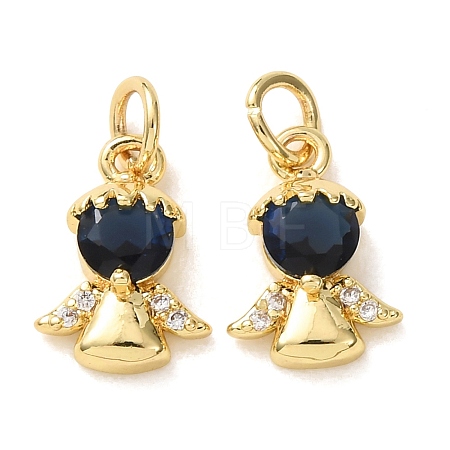Brass Micro Pave Blue Cubic Zirconia Charms CU-E003-05G-1