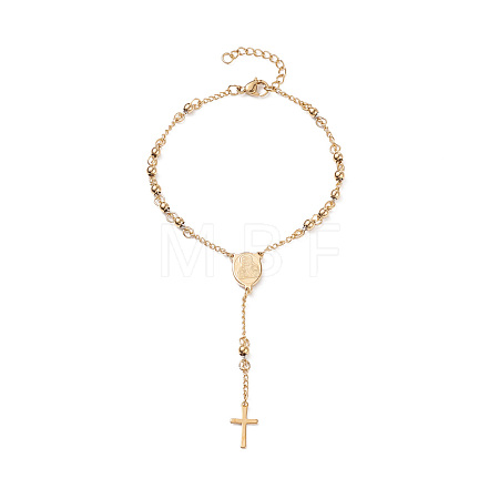 Rosary Bead Bracelets with Cross BJEW-E282-02G-1