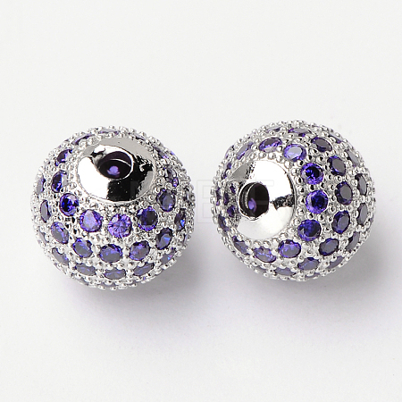 Brass Cubic Zirconia Beads ZIRC-D009-01P-1