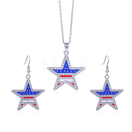 Independence Day Zinc Alloy Enamel & Rhinestone Pendant Necklaces & Dangle Earrings Sets FS-WG64DB3-10-1