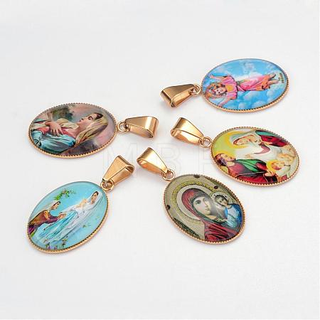 Virgin Mary Theme Glass Pendants GLAA-R193-GM-1