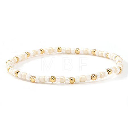 Glass Seed Bead & 304 Stainless Steel Beads Stretch Bracelets for Women UJ8716-3-1