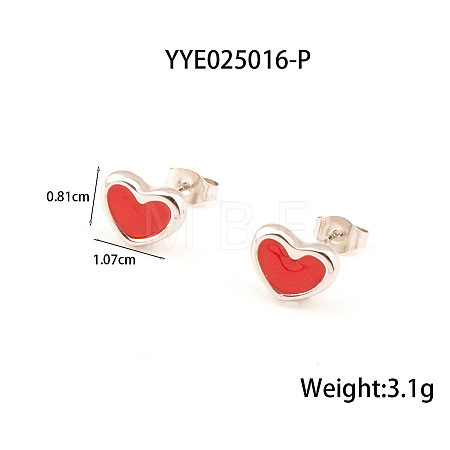 French Romantic Stainless Steel Enamel Heart Stud Earrings for Women XY4598-4-1