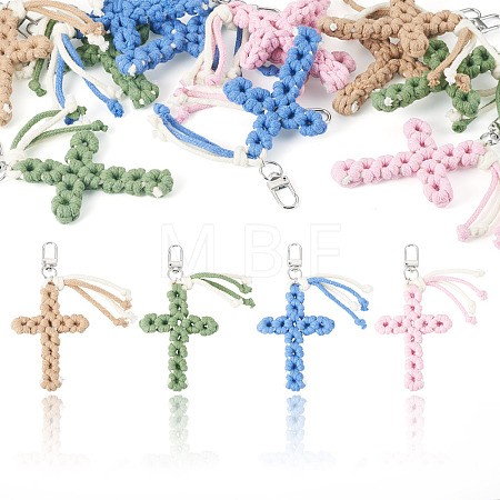 4Pcs Cotton Cross Pendant Decorations HJEW-TA00444-1