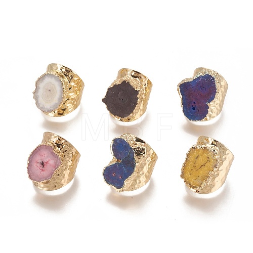 Natural Druzy Agate Cuff Rings RJEW-E159-02G-1