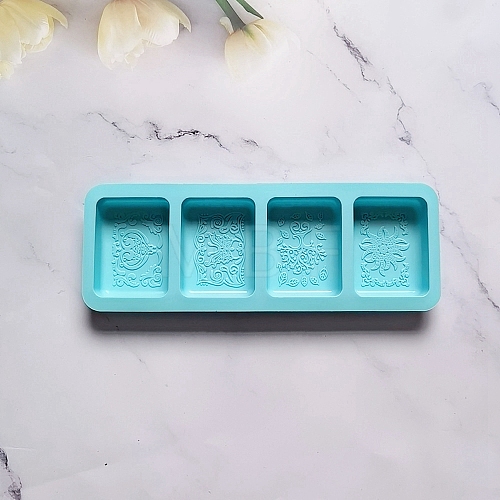 Rectangle with Flower Pattern DIY Silicone Soap Molds PW-WG11139-03-1