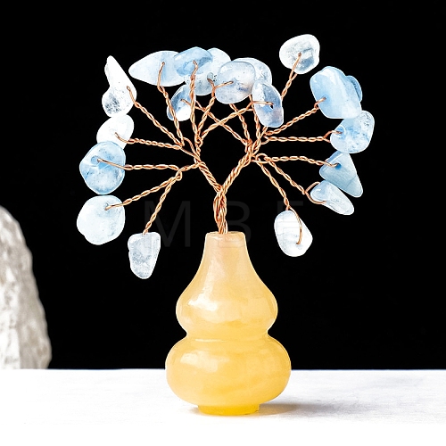 Natural Sapphire Chips Tree of Life Decorations with Topaz Gourd Base PW-WG5DF67-05-1