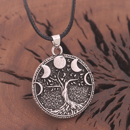 Retro Alloy Moon Phase Tree of Life Pendant Necklaces PW-WG1A04B-01-1