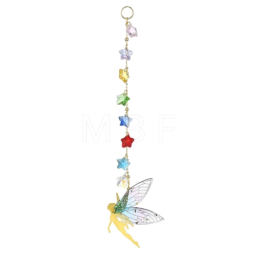 Brass & Transparent Epoxy Resin Fairy Pendant Decoration HJEW-JM02635-03-1