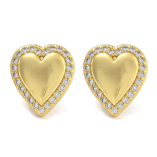 Rack Plating Brass Micro Pave Clear Cubic Zirconia Stud Earrings EJEW-I313-14G-01-1