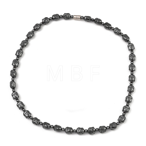 Buddha's Head Synthetic Non-Magnetic Hematite Beaded Necklaces for Women Men NJEW-E097-03-1