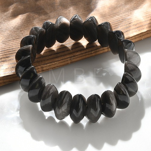 Bicone Natural Silver Obsidian Beads Stretch Bracelets for Women Men BJEW-C097-05I-1