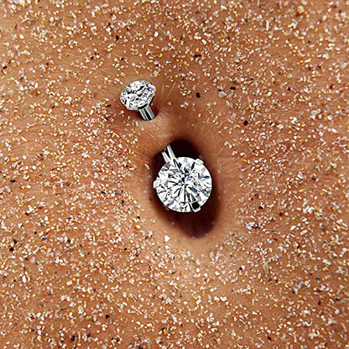 316L Surgical Stainless Steel Cubic Zirconia Flat Round Curved Barbell Belly Rings WGC75B2-01-1