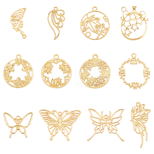   24 Pcs 12 Styles Zinc Alloy Open Back Bezel Pendants FIND-PH0001-19-1