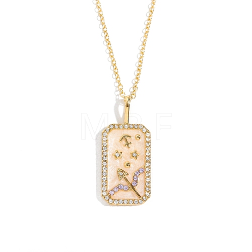 Brass Micro Pave Cubic Zirconia Rectangle with Constellation Pendant Necklaces PW-WG95654-08-1
