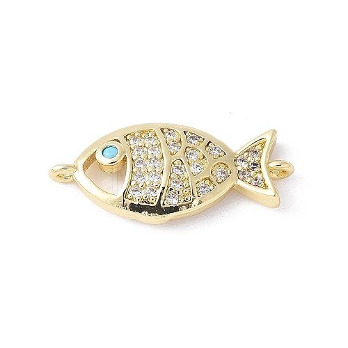 Brass Micro Pave Clear Cubic Zirconia Fish Links Connector Charms KK-K399-06G-1