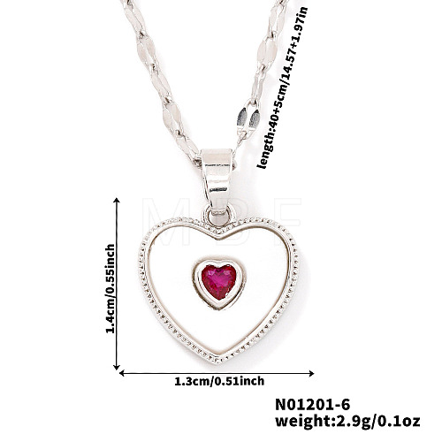 Chic Heart-shaped Brass Clear Cubic Zirconia Pendant Dapped Chain Necklace for Women UE8896-6-1