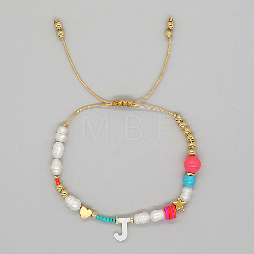 Initial Letter Natural Pearl Braided Bead Bracelet LO8834-10-1