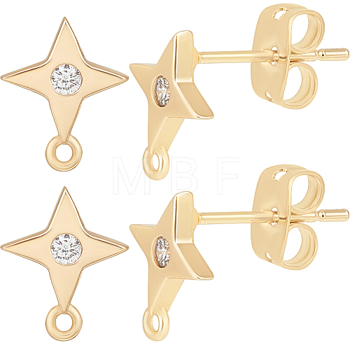Beebeecraft 10Pcs Star Shape Brass Cubic Zirconia Stud Earring Findings KK-BBC0012-69-1
