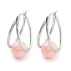 304 Stainless Steel & Plastic Imitation Pearl Oval with Ball Hoop Earrings for Women EJEW-C096-13P-06-1