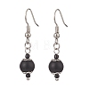 Synthetic Black Stone & Glass Round Beaded Dangle Earrings EJEW-JE05163-1
