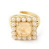 Natural Mixed Gemstone Square Adjustable Ring with Plastic Pearl Beaded RJEW-E075-04G-3