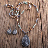 Teardrop Bohemian Style Glass with Natural Picture Jasper Pendant Necklace & Dangle Earrings Sets FS-WG0DE9F-04-1