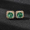 Brass Micro Pave Green Cubic Zirconia Stud Earrings for Women EJEW-F418-19G-1