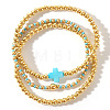 3Pcs Golden Luxury Brass Beaded Gothic Cross Ladies Elastic Bracelet Sets MP9967-2-1