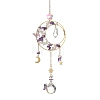 Natural Amethyst & Brass Ring Suncatcher with 304 Stainless Steel Sun Moon Star Charm HJEW-JM05009-01-1