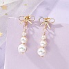 Bowknot Shell Pearl Tassel Stud Earrings EJEW-JE06882-1